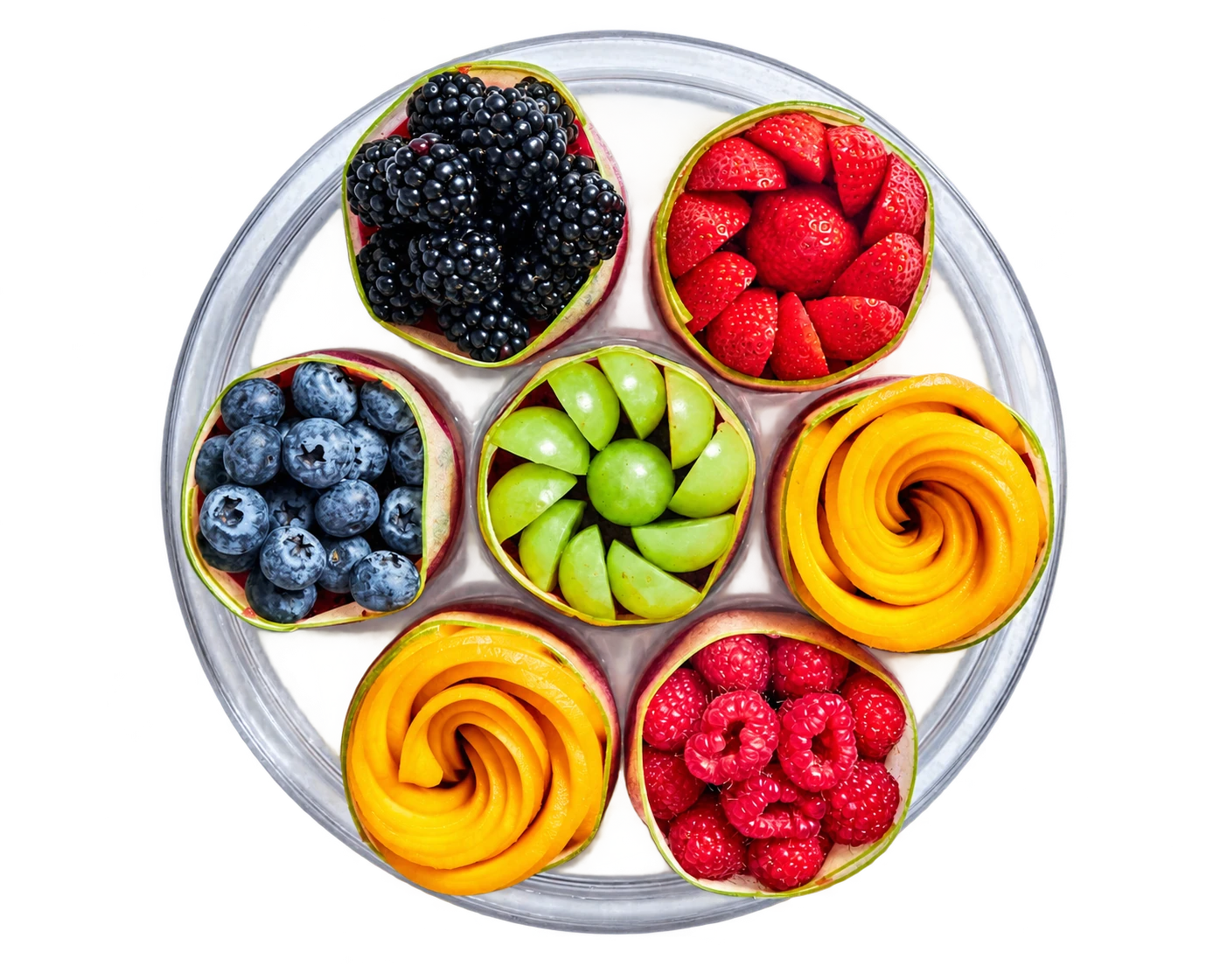 Rosaces de mangue et fruits frais